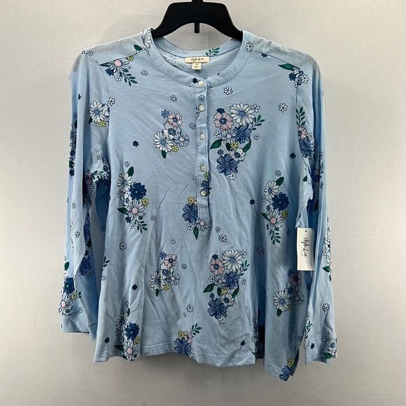 Style & Co. Tops - Style & Co Floral Henley Long Sleeve Knit Top- Retro Blue- Plus Size 0X- NWT